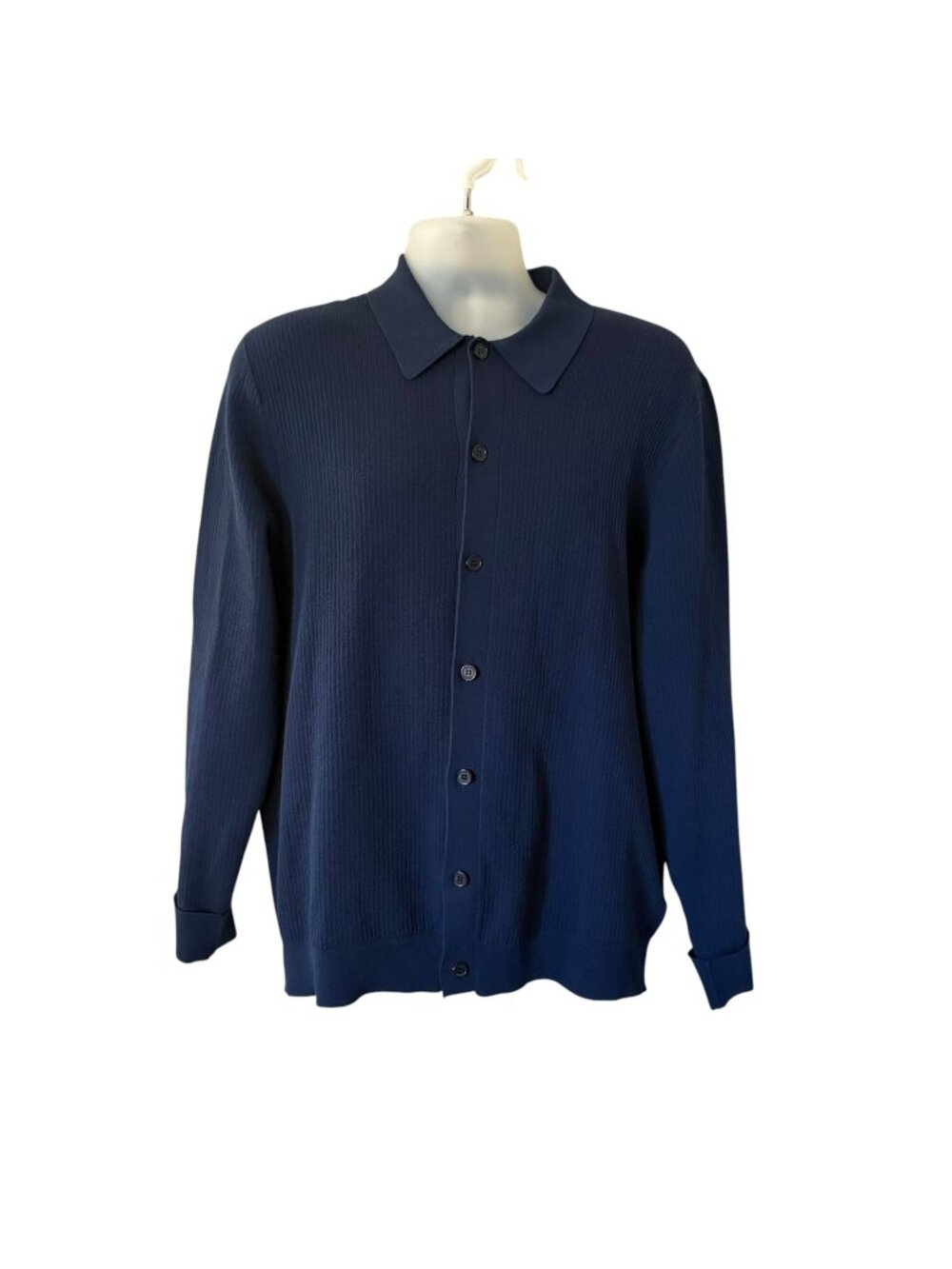 Wax London Cardigan Sweater Polo Mens Ribbed Navy Blue XL Button Down
